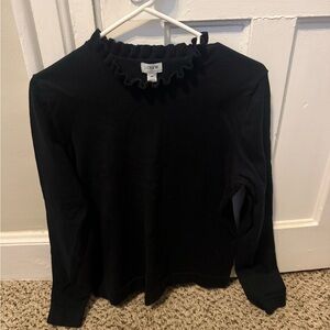 J. Crew Elegant Black Ruffle Neck Sweater